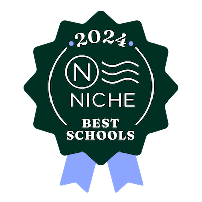 Blue badge indicating Niche's Best Schools of 2024